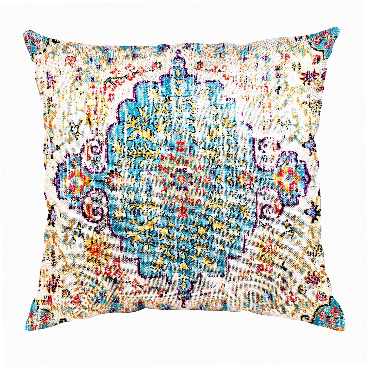 Boho Vintage Ethnic Pattern Pillowcase - Blue Purple Decorative Throw Pillow Cover for Home Decor, Antique Carpet Design, Square 20x20 Inches