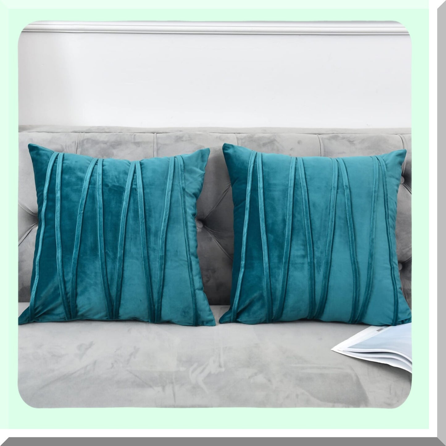 Luxury Velvet Accent Pillow Set - Plush Teal Sofa Throw Covers for Living Room Decor - Square Cushion Cases 18X18 - Bed Couch Pillows
