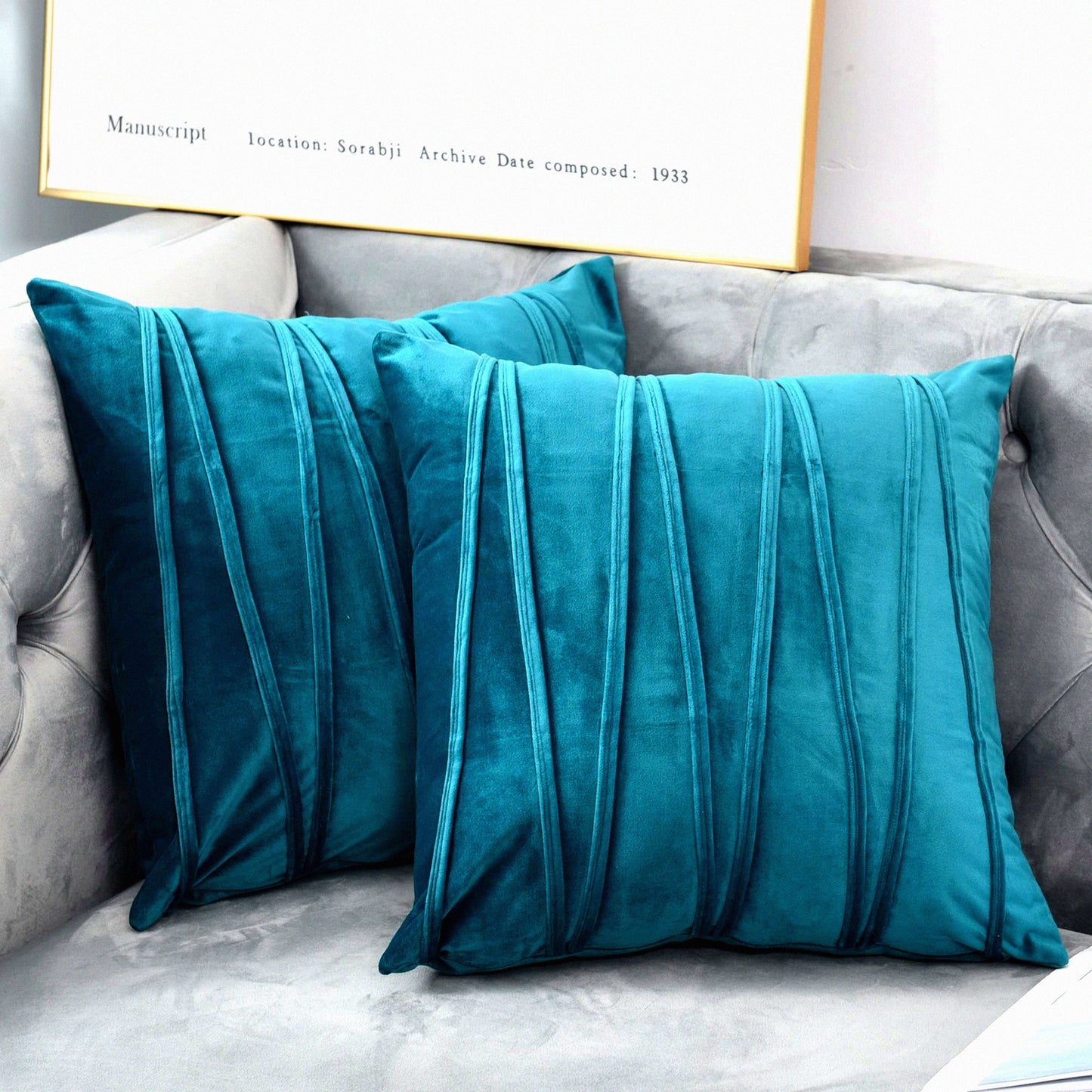 Luxury Velvet Accent Pillow Set - Plush Teal Sofa Throw Covers for Living Room Decor - Square Cushion Cases 18X18 - Bed Couch Pillows