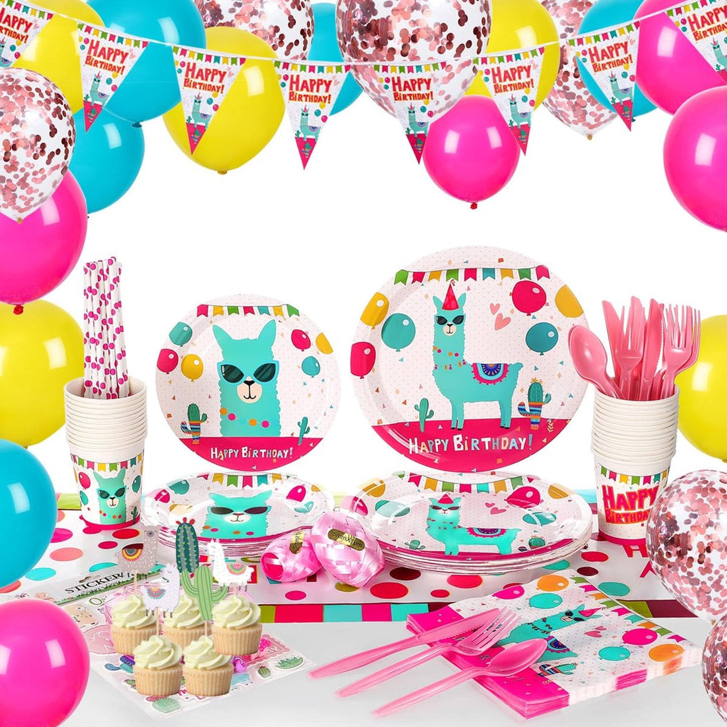Alpaca Party Supplies Set for Girls - 24 Guests