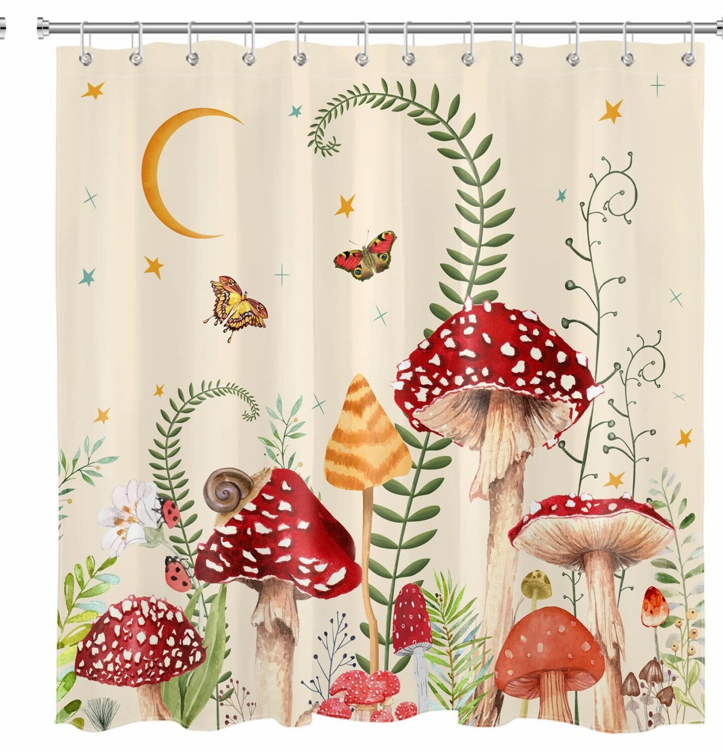 Mushroom Shower Curtain 69x70 Inch Waterproof Fabric