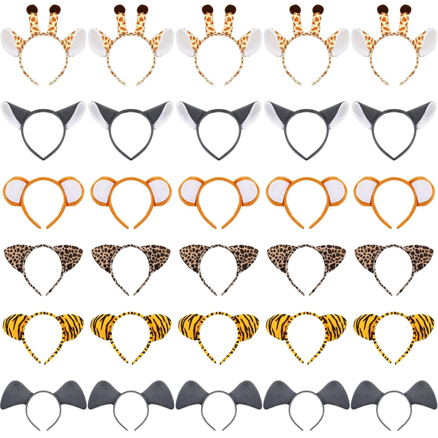 Jungle Safari Kids Headband Set - 30 Pcs Woodland Zoo Animal Ears Birthday Party Favors for Children - Fun Jungle Theme Headbands