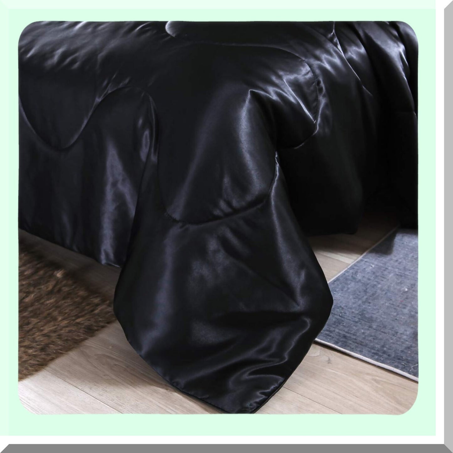 Luxury Black Silky Comforter Set - Soft Lightweight Microfiber Quilted Bedding with Matching Pillow Covers - Queen Size for Summer, Spring, Autumn