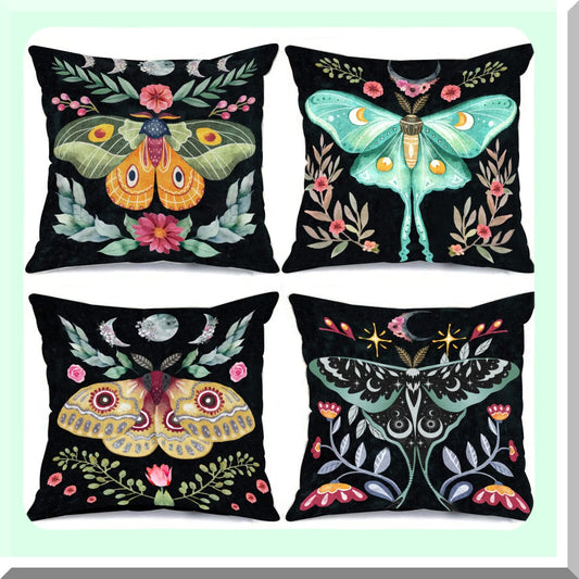 Tropical Butterfly Moon Phase Pillow Set - Nordic Style Cushion Covers - Boho Leaves Sofa Home Decor - Gift for Couch Office - 18x18 Inch