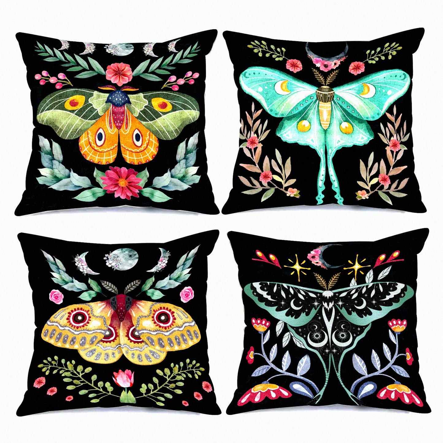 Tropical Butterfly Moon Phase Pillow Set - Nordic Style Cushion Covers - Boho Leaves Sofa Home Decor - Gift for Couch Office - 18x18 Inch