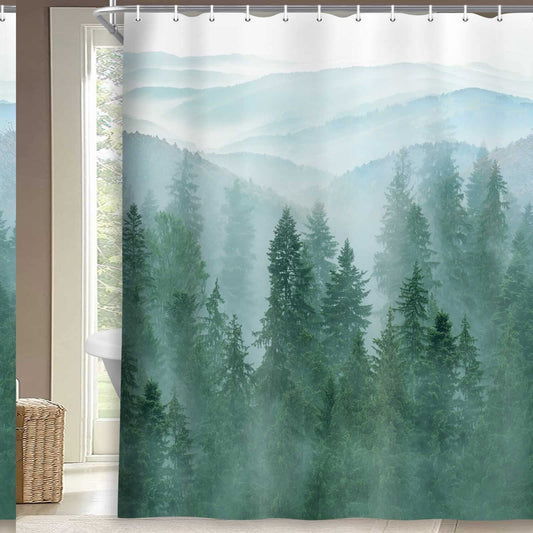 Forest Shower Curtain 70x70 Inches Green Trees Fabric
