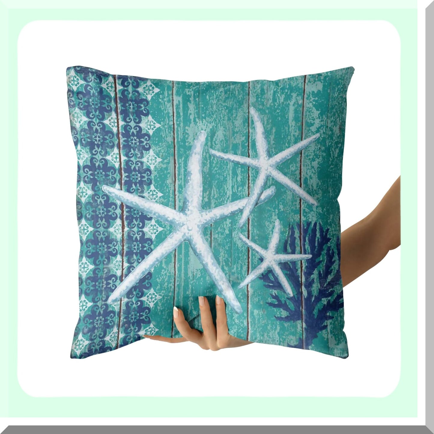 Coastal Starfish Summer Pillow Covers - Set of 2 Beach Theme Cotton Cushion Cases for Outdoor Sofa & Living Room Decor - Nautical Wodden Design
