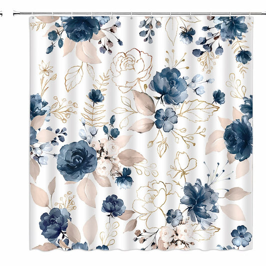 Blue Floral Shower Curtain 70x70 Inches