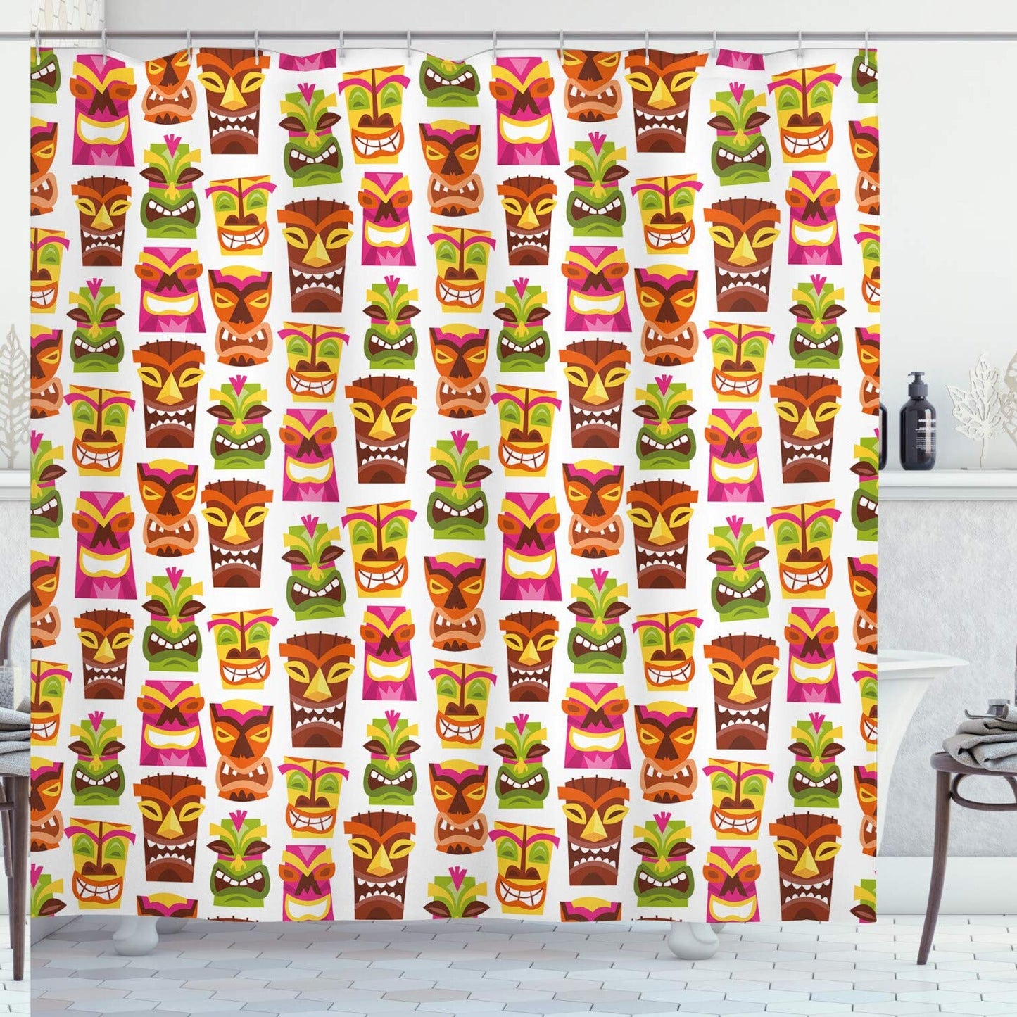 Tiki Bar Shower Curtain 69x75 inches Colorful Fabric