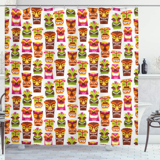 Tiki Bar Shower Curtain 69x75 inches Colorful Fabric