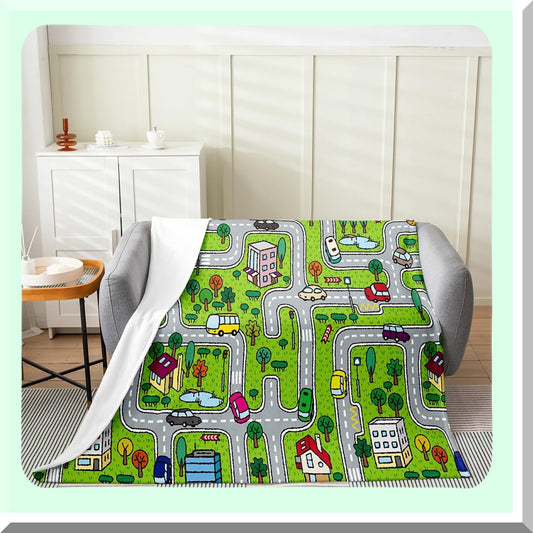 RaceTrack Adventure Plush Blanket - Soft, Colorful, All-Season Fun for Kids