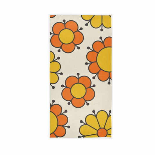 Retro Orange and Yellow 60s Flower Bath Towel 15x30 inch