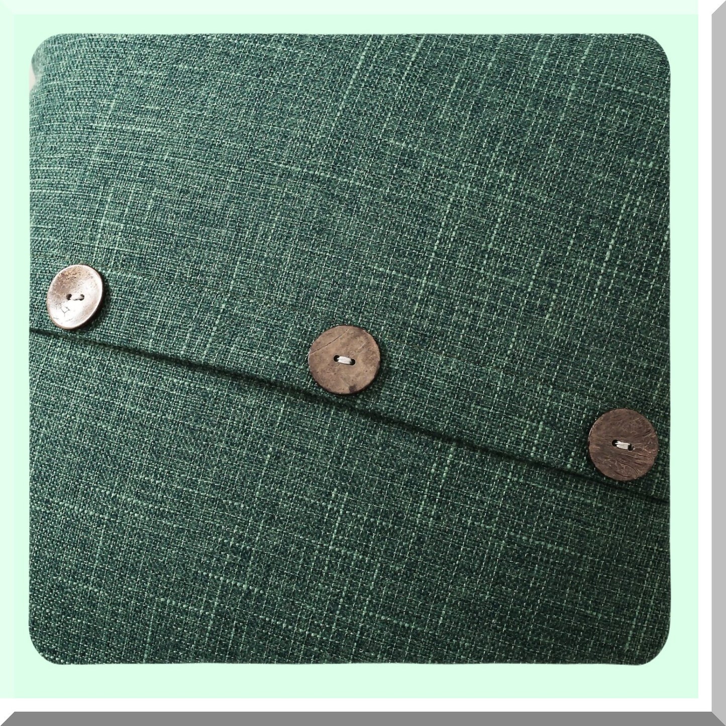 Vintage Emerald Green Linen Throw Pillow Covers - Set of 2, 18x18 Inch Square Cushion Cases with 3 Buttons - Modern Farmhouse Decor for Couch and Bed