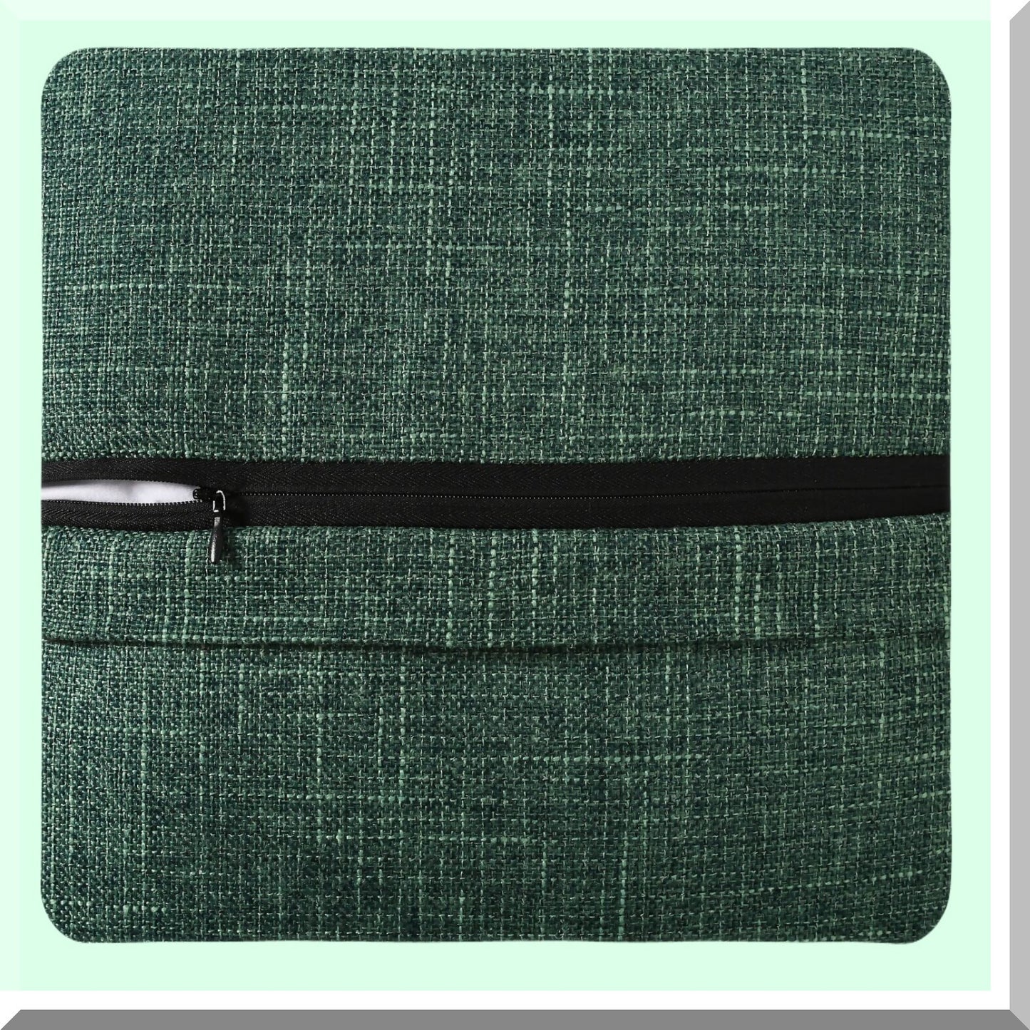 Vintage Emerald Green Linen Throw Pillow Covers - Set of 2, 18x18 Inch Square Cushion Cases with 3 Buttons - Modern Farmhouse Decor for Couch and Bed