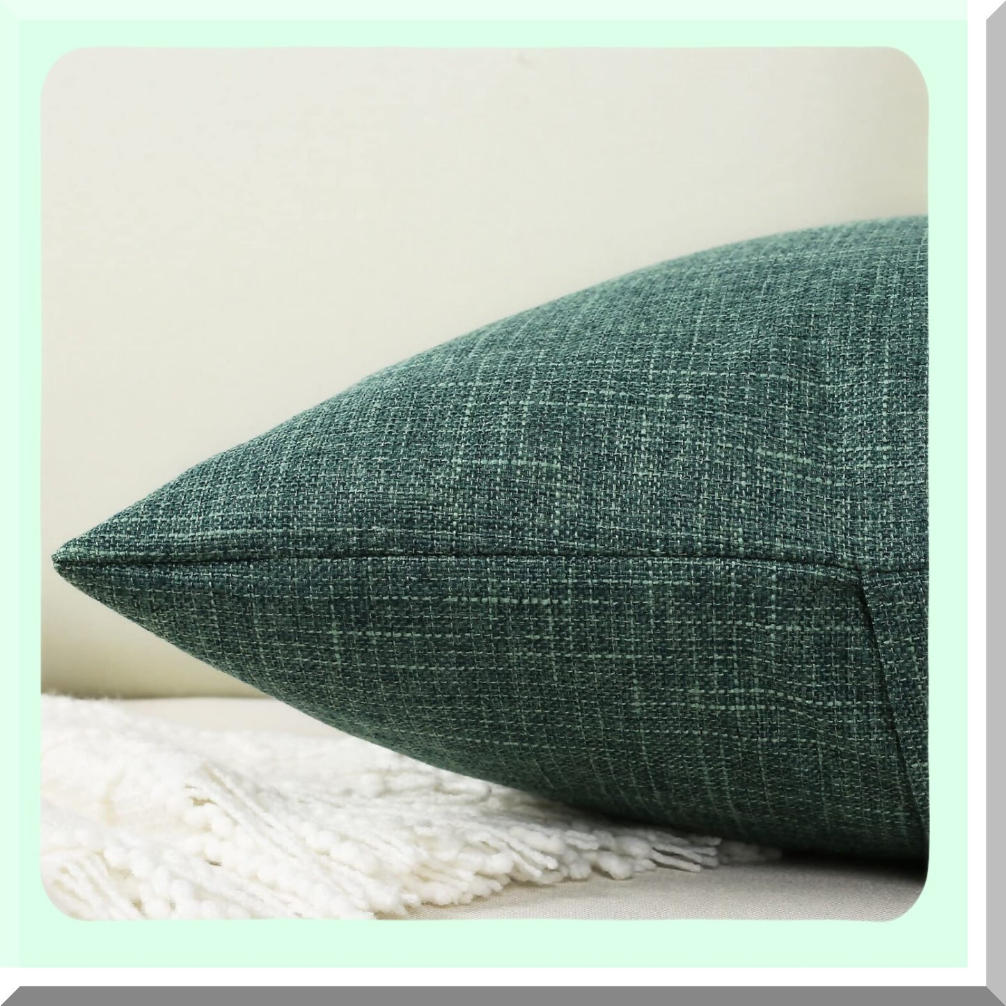 Vintage Emerald Green Linen Throw Pillow Covers - Set of 2, 18x18 Inch Square Cushion Cases with 3 Buttons - Modern Farmhouse Decor for Couch and Bed