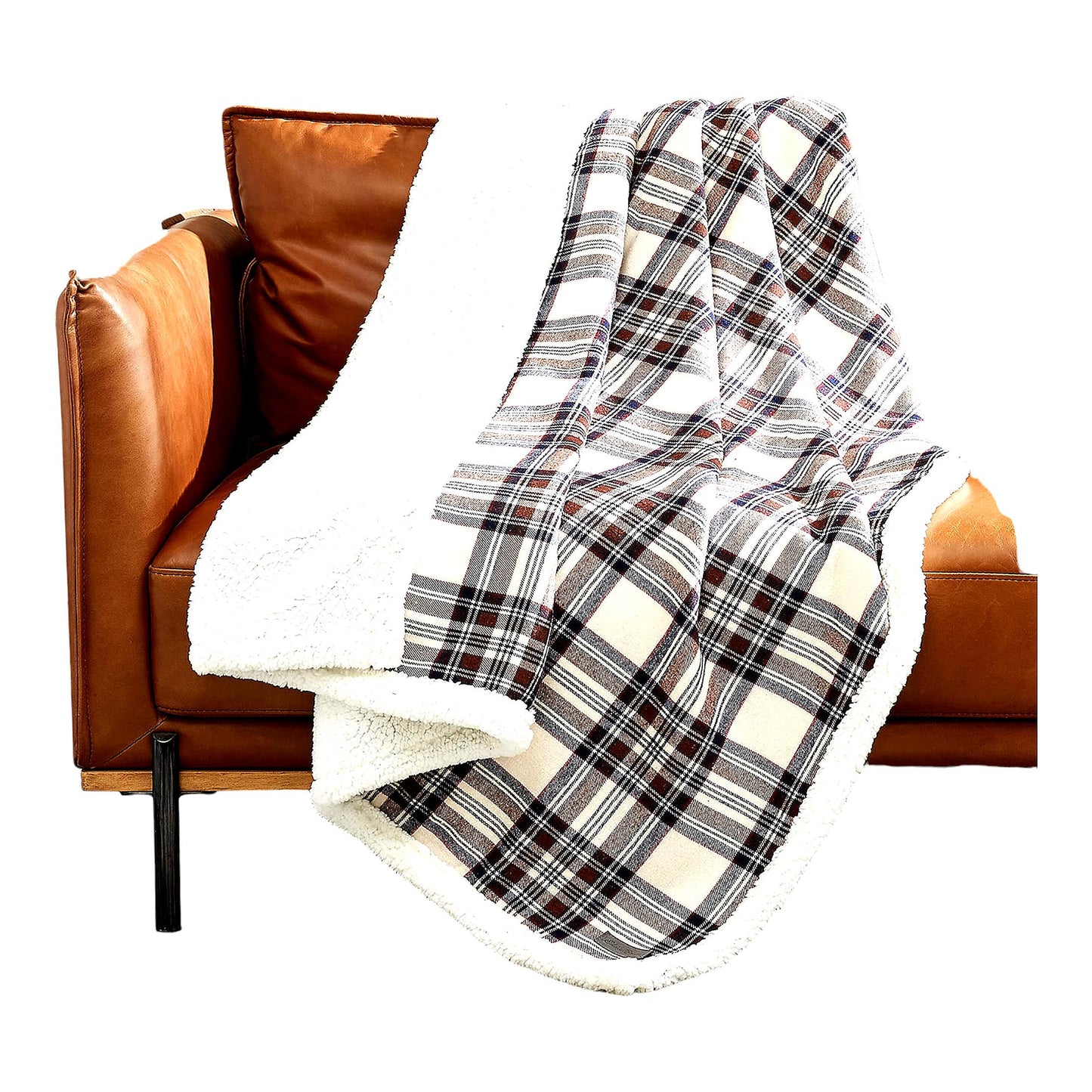 CozyEdge Reversible Sherpa Fleece Throw Blanket - All-Season Home Decor in Khaki