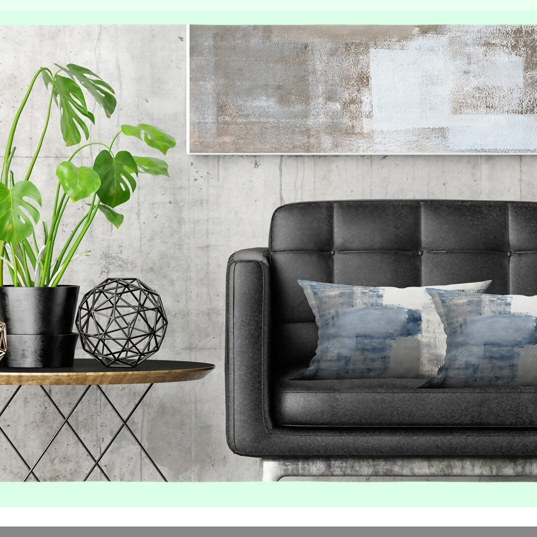 Blue Grey Abstract Lumbar Pillow Covers - Modern Art Painting Style Decorative Cushions - Contemporary Rectangle Design Pillowcases 12" x 20"