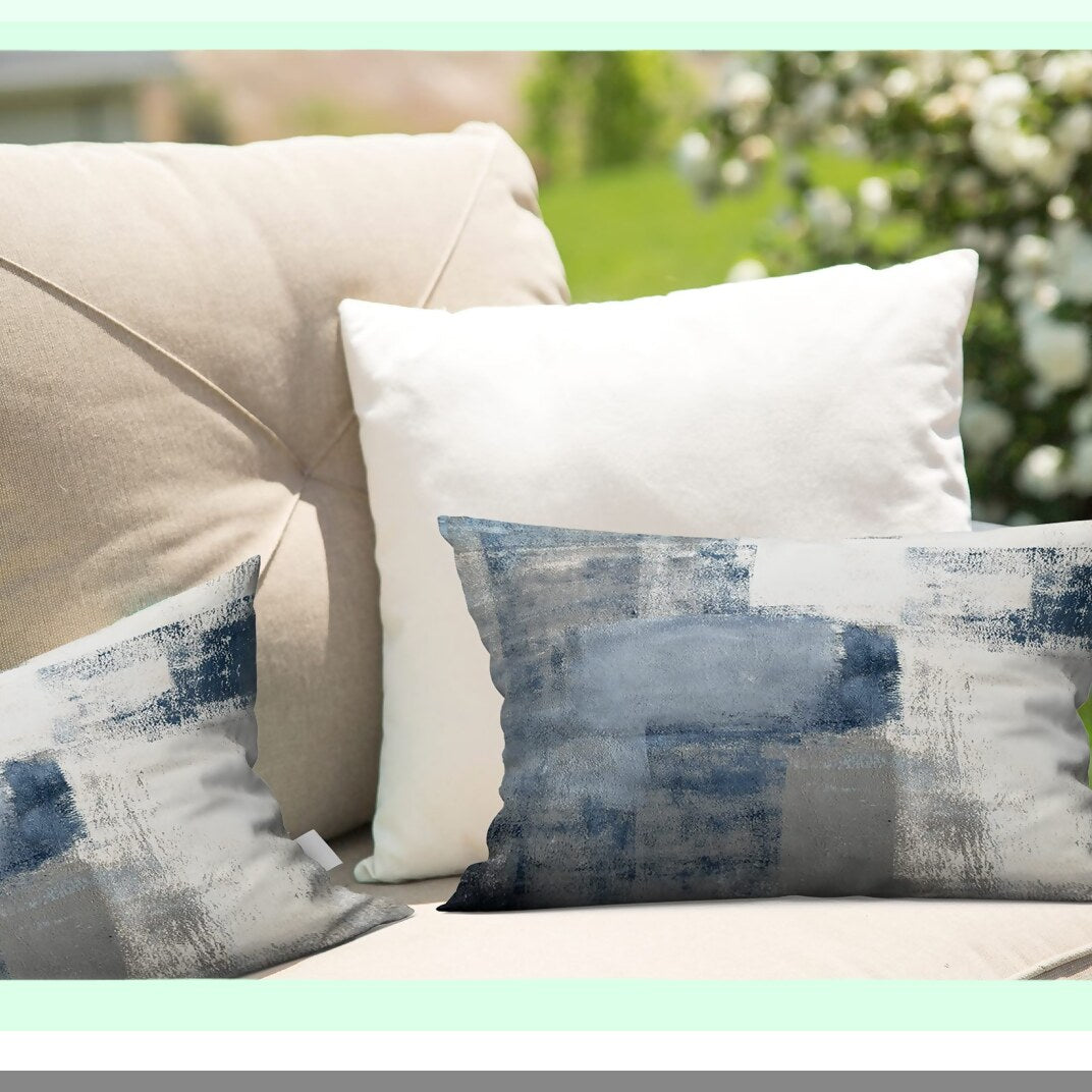Blue Grey Abstract Lumbar Pillow Covers - Modern Art Painting Style Decorative Cushions - Contemporary Rectangle Design Pillowcases 12" x 20"
