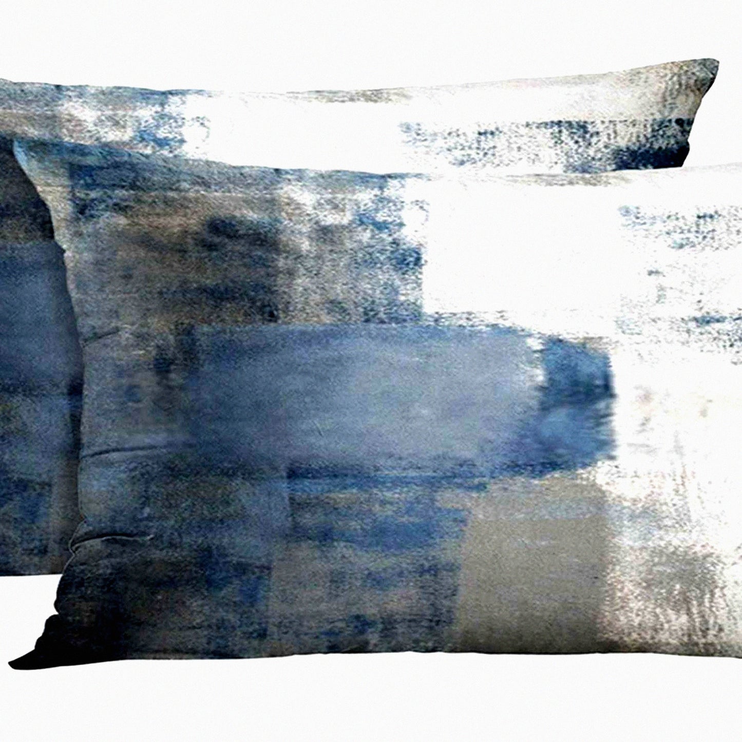 Blue Grey Abstract Lumbar Pillow Covers - Modern Art Painting Style Decorative Cushions - Contemporary Rectangle Design Pillowcases 12" x 20"