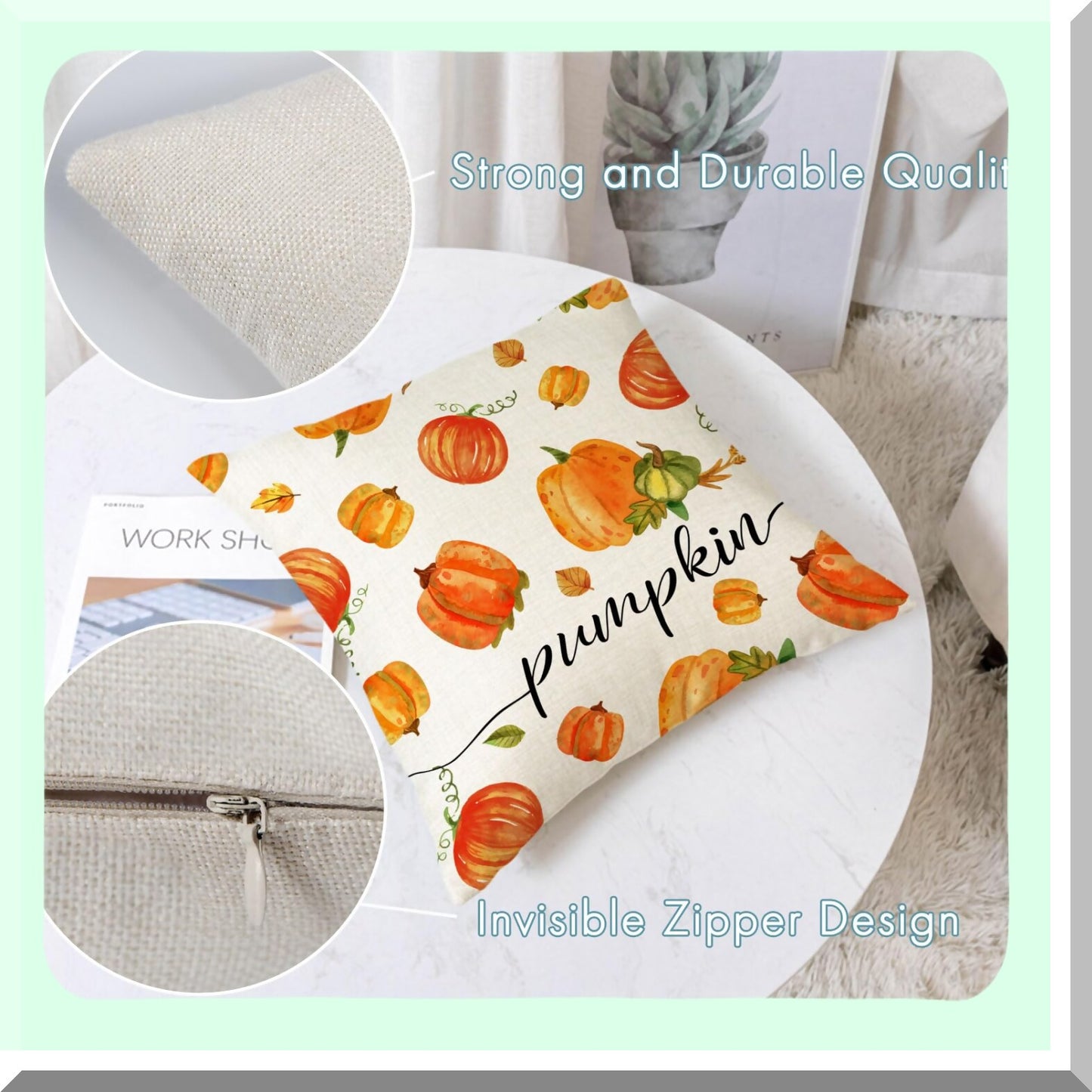 Autumn Harvest Pillow Cover Set - Thanksgiving Pumpkin Orange Cushion Covers for Outdoor Sofa & Couch - Fall Decorations 18x18 Inch - Set of 4