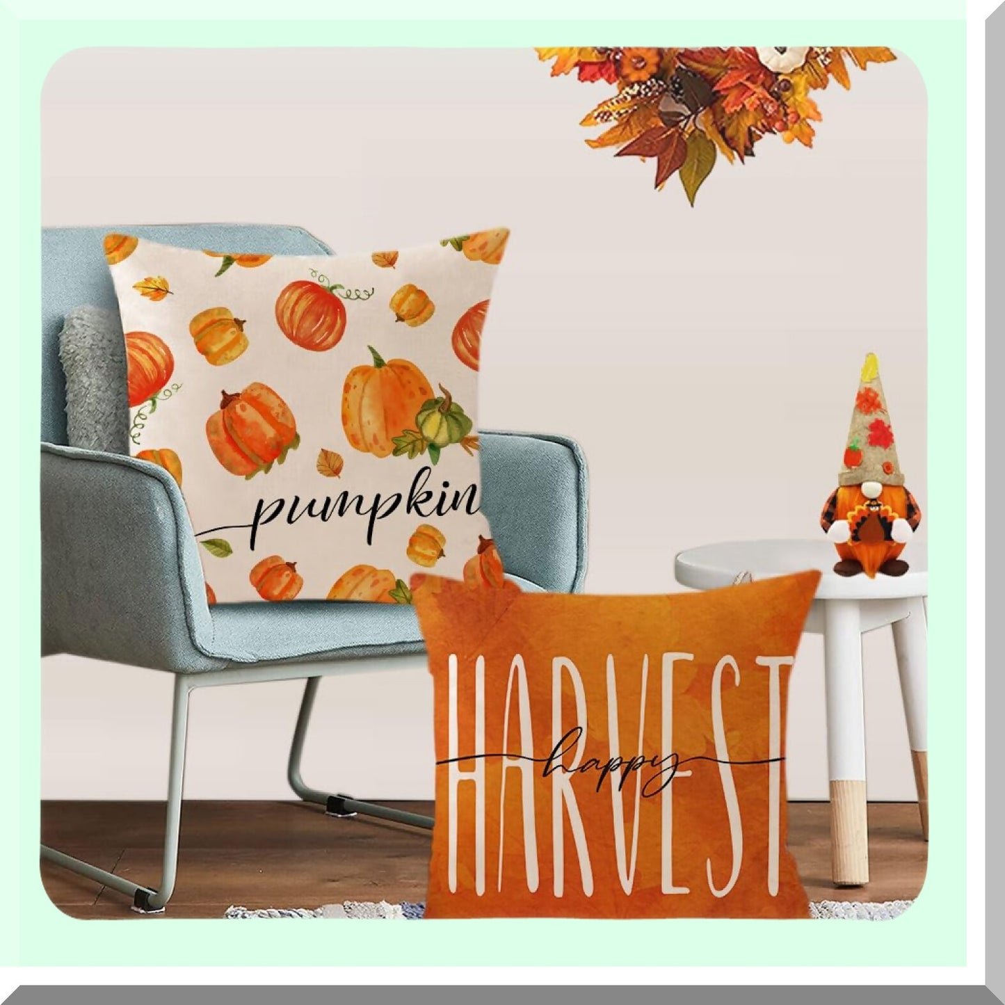Autumn Harvest Pillow Cover Set - Thanksgiving Pumpkin Orange Cushion Covers for Outdoor Sofa & Couch - Fall Decorations 18x18 Inch - Set of 4