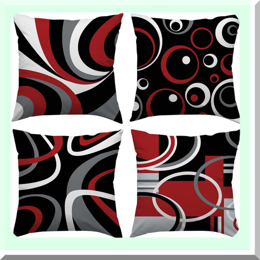Abstract Circle Decor Pillow Set - Red Black Grey 18x18 - Geometric Pattern Sofa Couch Living Room Bedroom Outdoor - Modern Pillowcases 4 Pack