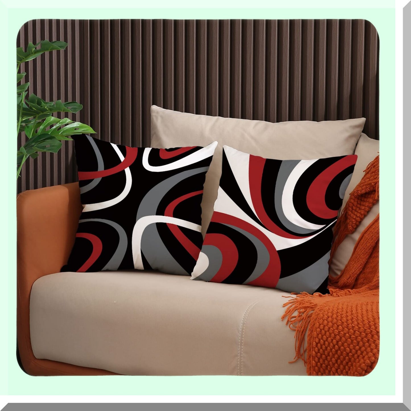 Abstract Circle Decor Pillow Set - Red Black Grey 18x18 - Geometric Pattern Sofa Couch Living Room Bedroom Outdoor - Modern Pillowcases 4 Pack