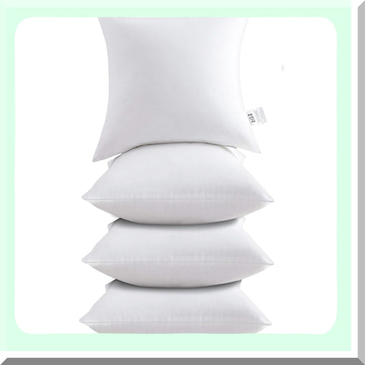 White Cotton Bliss Pillow Set - 16x16 Throw Pillows for Couch Bed Sofa - Soft Polyester Filling - Set of 4 Inserts - Decorative Cushions