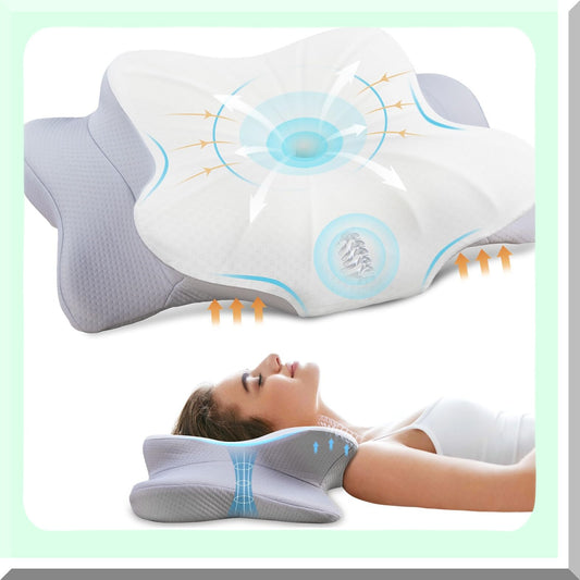 OrthoRelax Memory Foam Neck Pillow - Ergonomic Contour Support for Side, Back, Stomach Sleeper - Washable Pillowcase - Pain Relief & Comfort