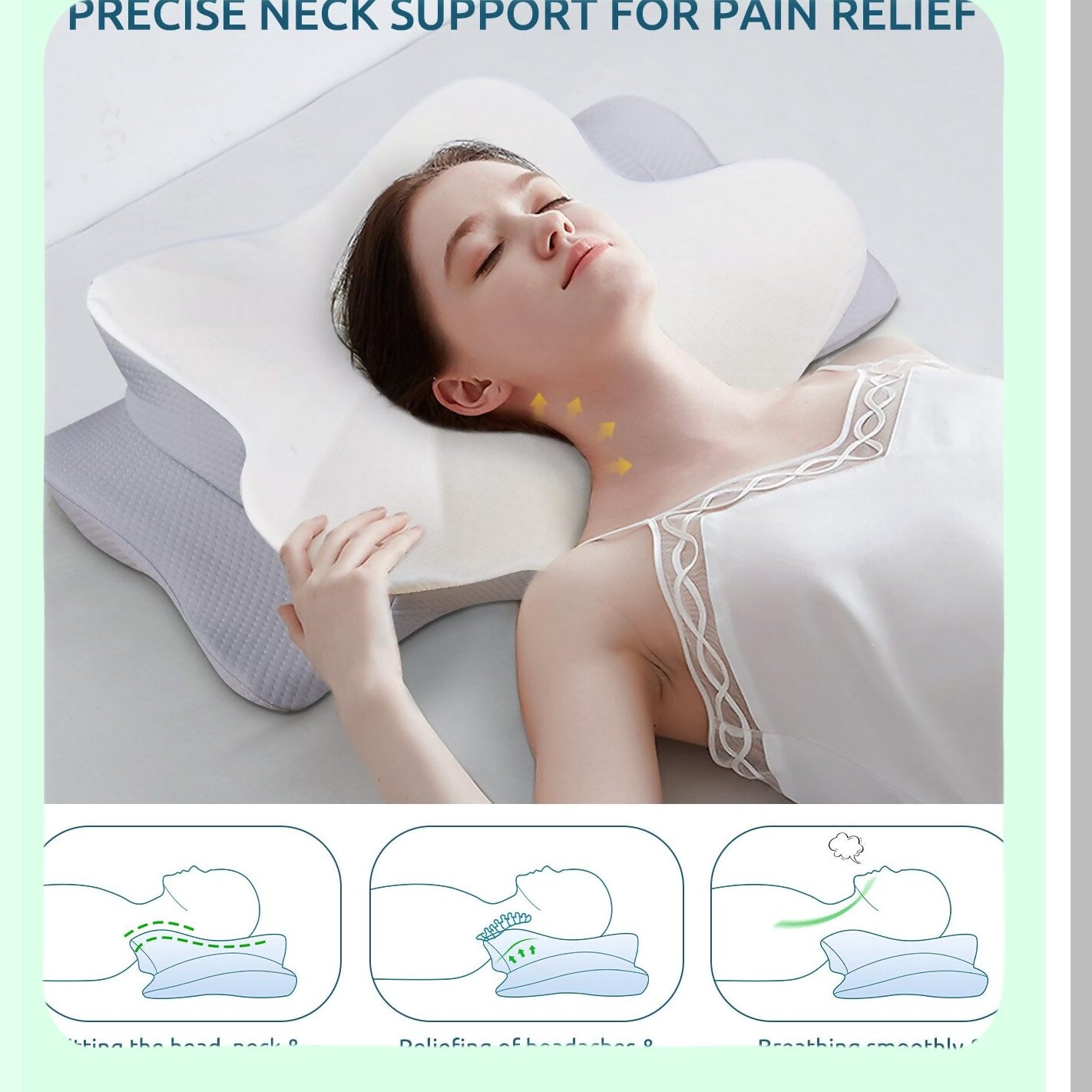 OrthoRelax Memory Foam Neck Pillow - Ergonomic Contour Support for Side, Back, Stomach Sleeper - Washable Pillowcase - Pain Relief & Comfort