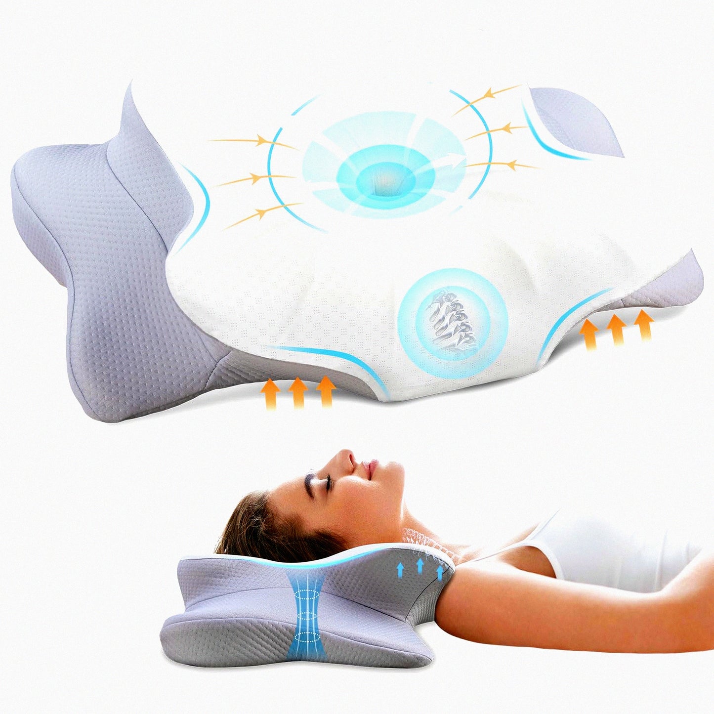 OrthoRelax Memory Foam Neck Pillow - Ergonomic Contour Support for Side, Back, Stomach Sleeper - Washable Pillowcase - Pain Relief & Comfort