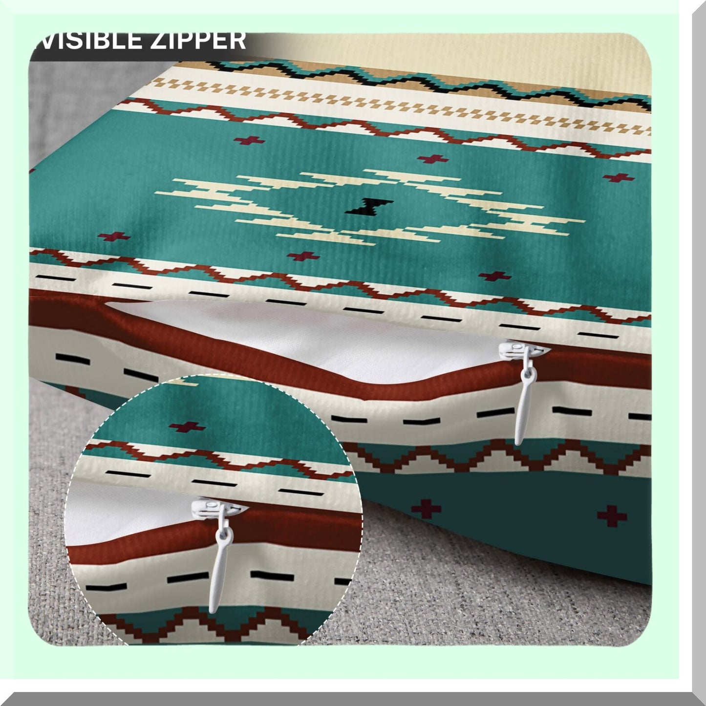 South Western Turquoise Tribal Pillow Covers - Set of 4 | Ethnic Seamless Pattern Decorative Cases for Home Decor | Standard Square 16x16 Inches Pillowcases