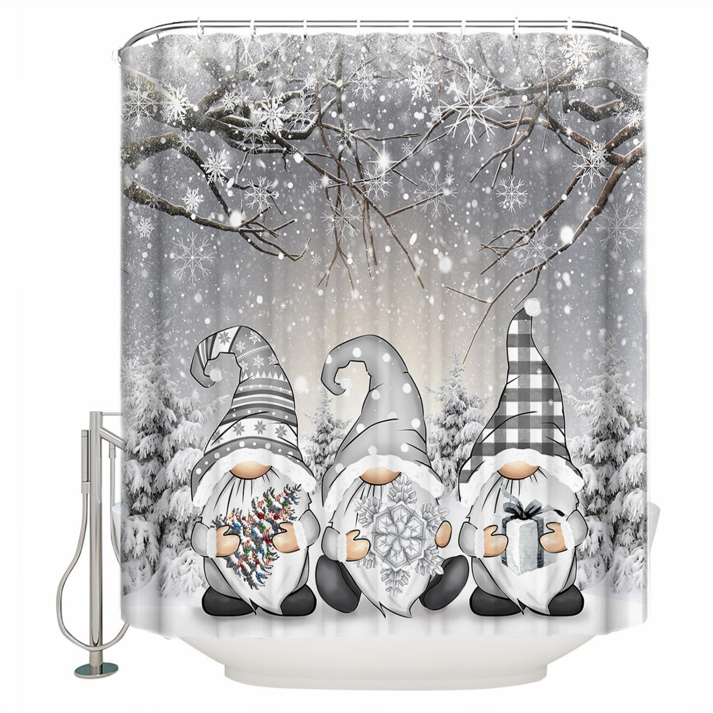 Gray Gnome Shower Curtain 36" x 78" with Hooks