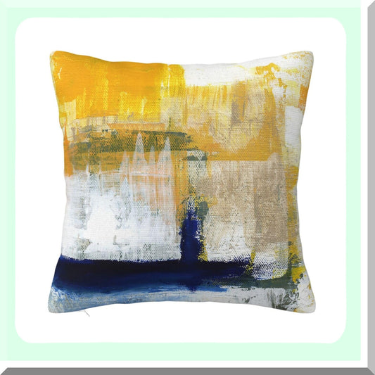 Blue Yellow Abstract Art Decorative Pillow Covers - Soft Square Cushion for Living Room Sofa Bedroom Farmhouse Home Decor 16"X16"