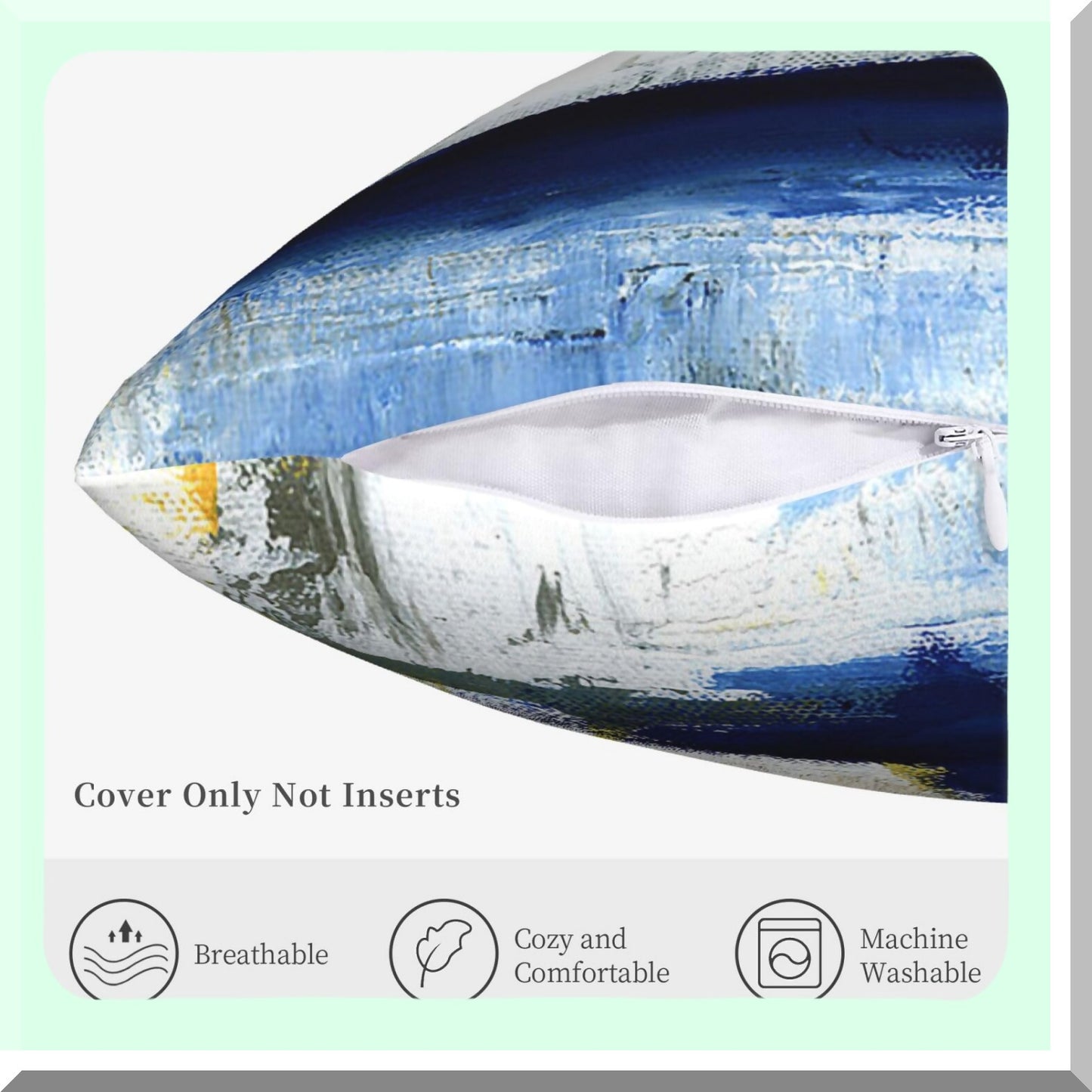 Blue Yellow Abstract Art Decorative Pillow Covers - Soft Square Cushion for Living Room Sofa Bedroom Farmhouse Home Decor 16"X16"