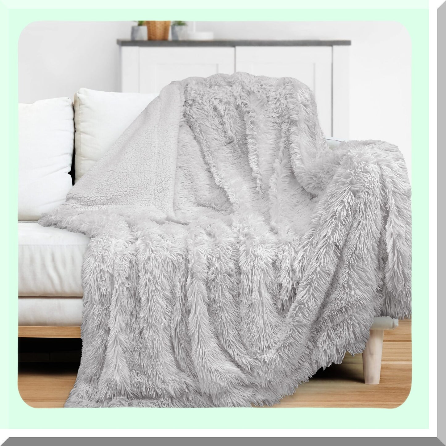 UltraSoft Sherpa Fleece Throw - Light Grey, Shaggy Furry Plush Blanket for Bed, Sofa, Couch - Warm, Comfy, Decorative, Thick and Fluffy - 60x80 Inches