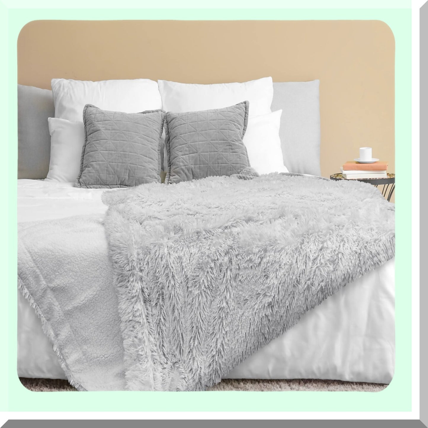 UltraSoft Sherpa Fleece Throw - Light Grey, Shaggy Furry Plush Blanket for Bed, Sofa, Couch - Warm, Comfy, Decorative, Thick and Fluffy - 60x80 Inches