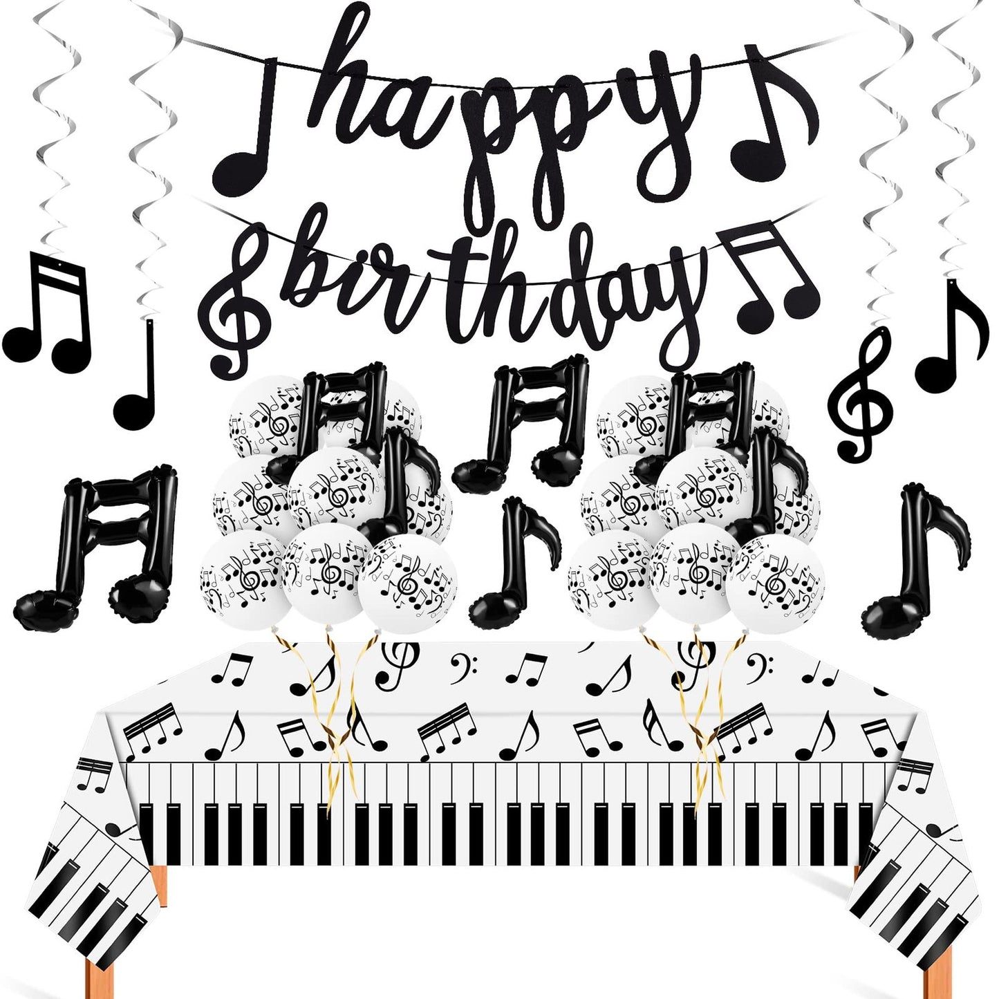 Music Note Party Pack - 40-Piece Set with Balloons, Hanging Swirls, Banner & Tablecloth. Perfect for Birthday, Wedding & Music Theme Parties!