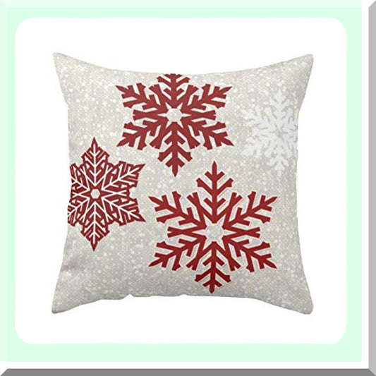 Snowflake Red Xmas Decor Pillowcase - Festive Square Cushion Cover for Home Decor - Merry Throw Pillow