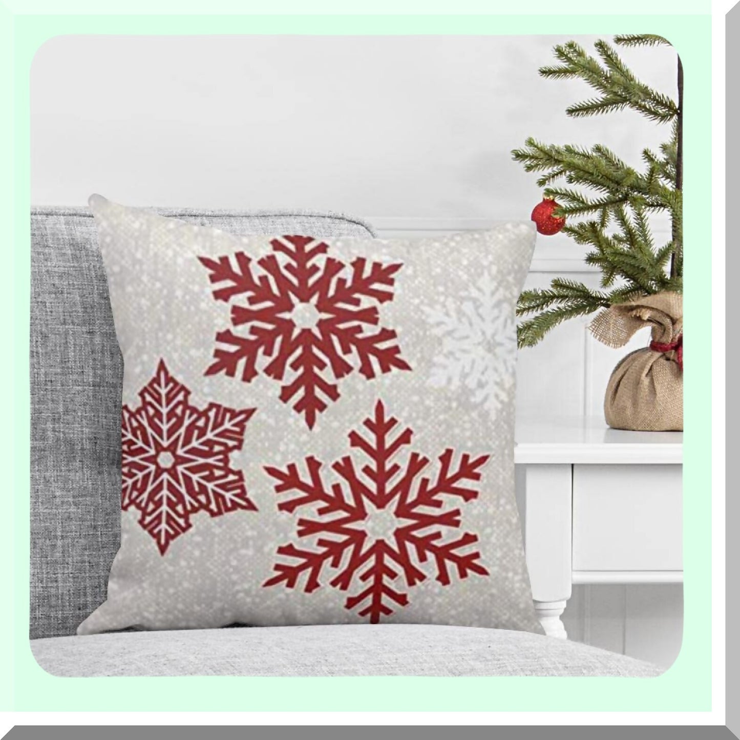 Snowflake Red Xmas Decor Pillowcase - Festive Square Cushion Cover for Home Decor - Merry Throw Pillow