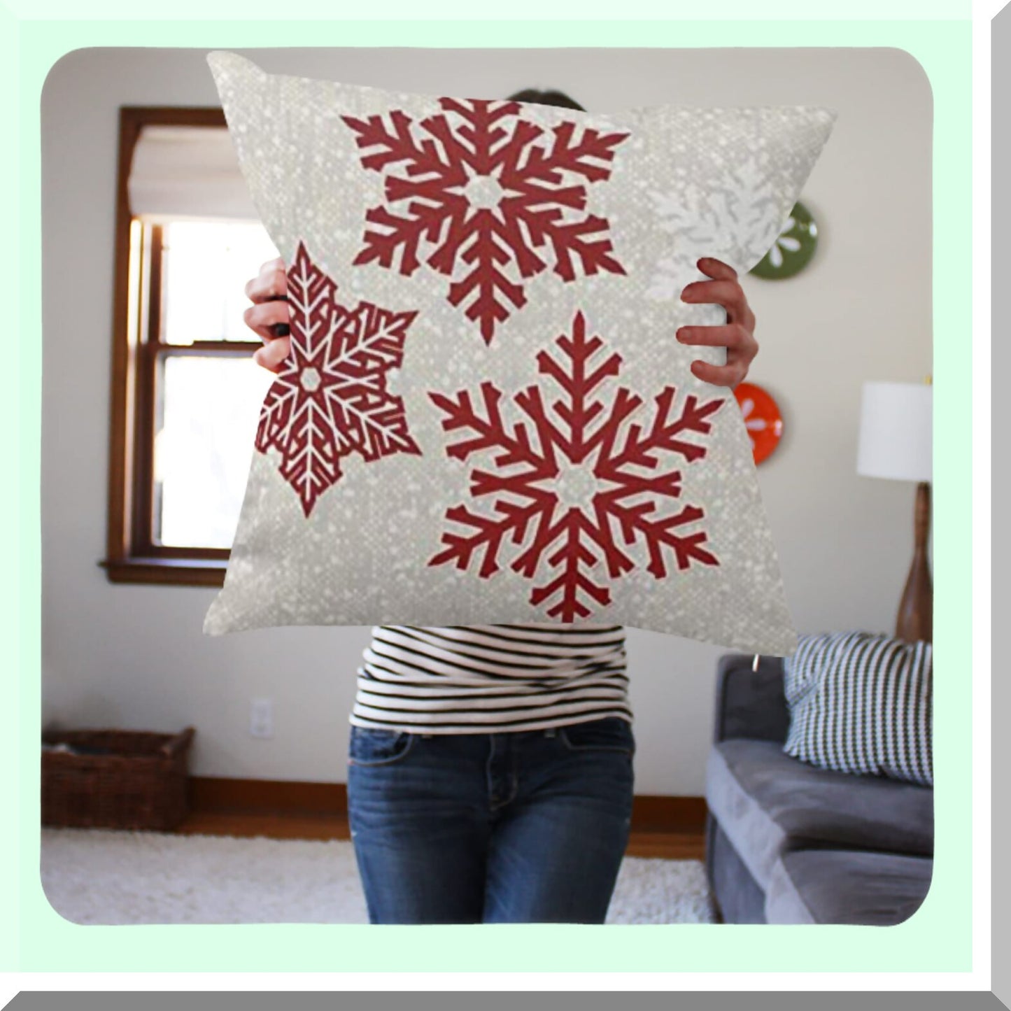 Snowflake Red Xmas Decor Pillowcase - Festive Square Cushion Cover for Home Decor - Merry Throw Pillow