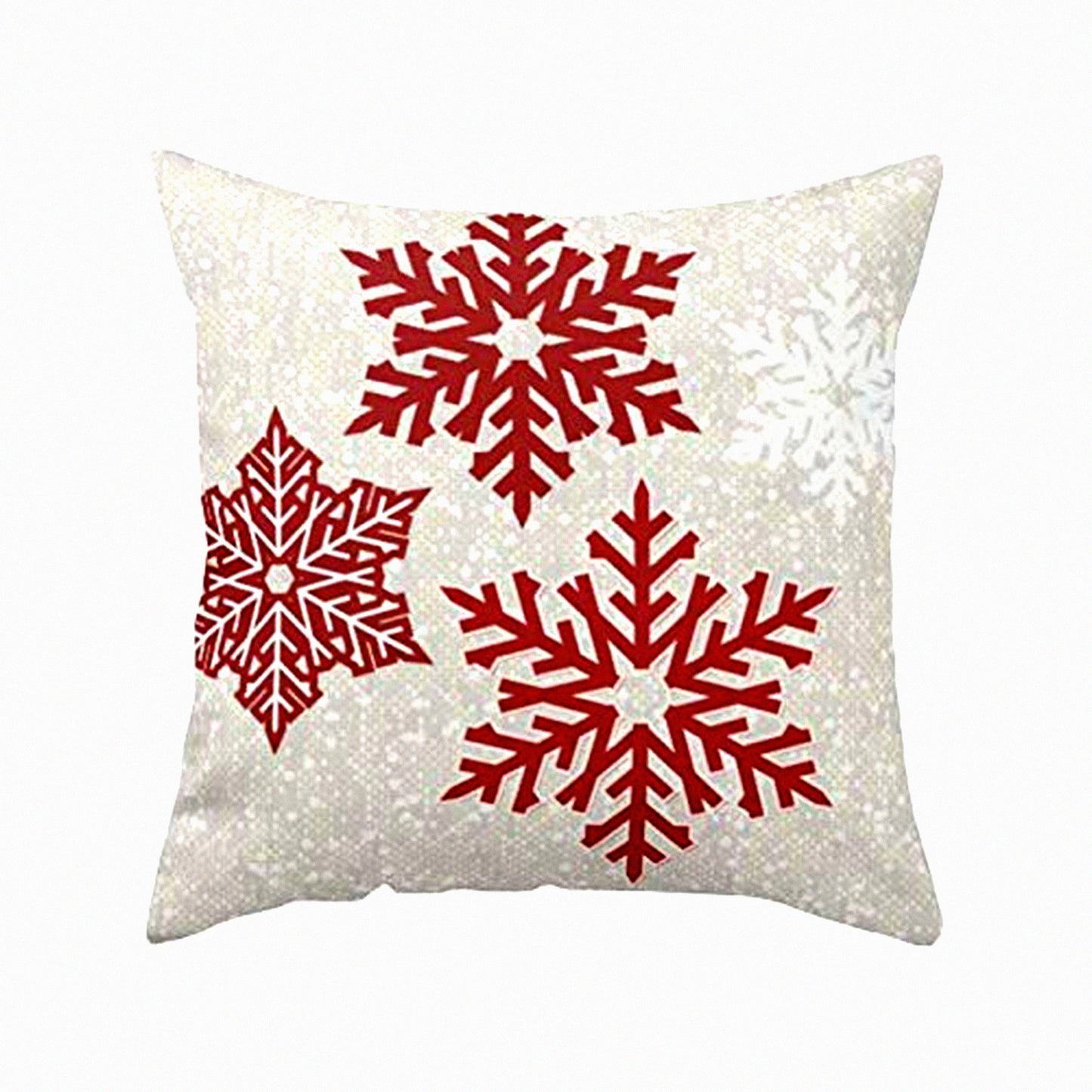 Snowflake Red Xmas Decor Pillowcase - Festive Square Cushion Cover for Home Decor - Merry Throw Pillow