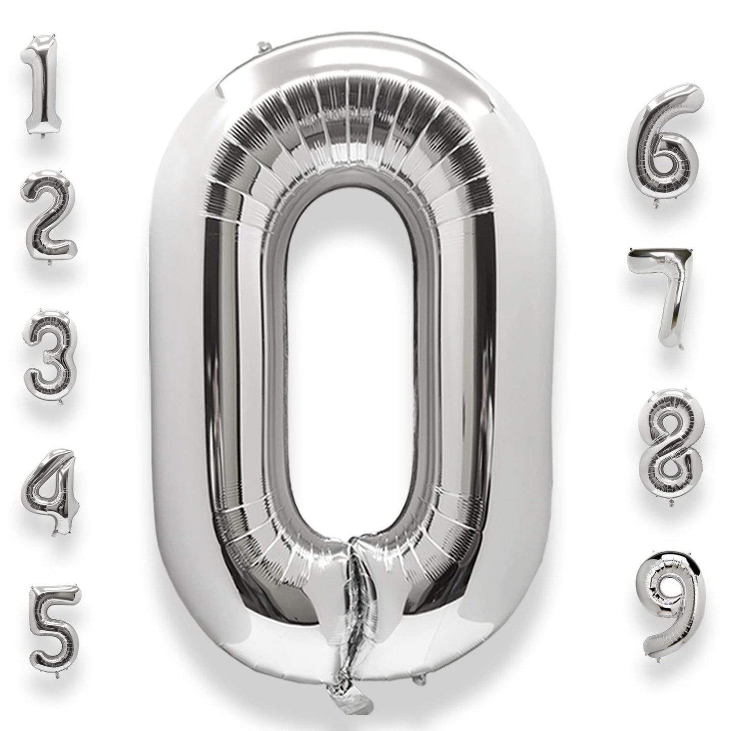 Jumbo Silver Number Balloons - Big 40 Inch Helium Mylar Balloon for 0th Birthday Party Decorations - Giant Anniversary Supplies for Boy or Girl