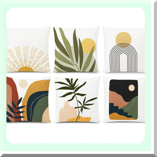 Sunset Leaves Boho Pillow Covers Set - 20x20 Decorative Throw Cushion Cover for Couch & Sofa Bed - Minimalist Nordic Home Decor - Modern Living Room Accent