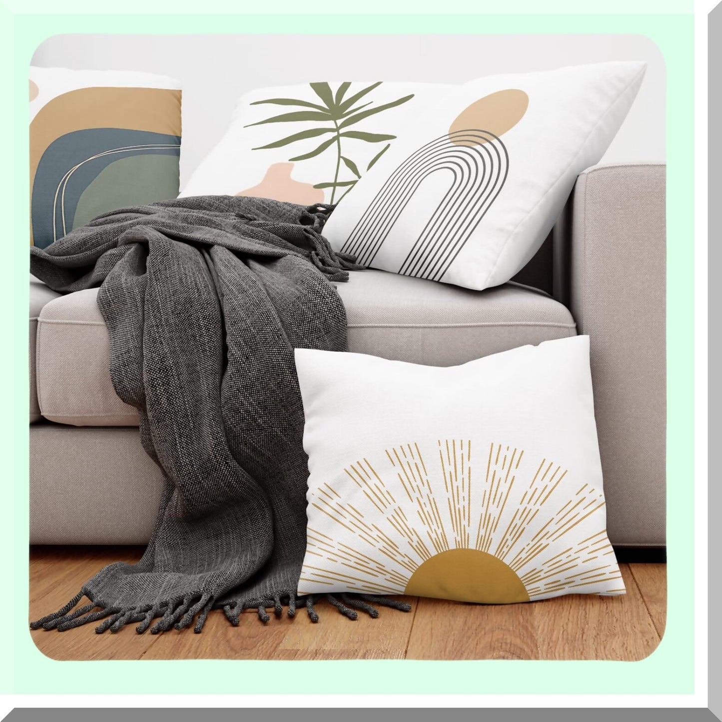 Sunset Leaves Boho Pillow Covers Set - 20x20 Decorative Throw Cushion Cover for Couch & Sofa Bed - Minimalist Nordic Home Decor - Modern Living Room Accent