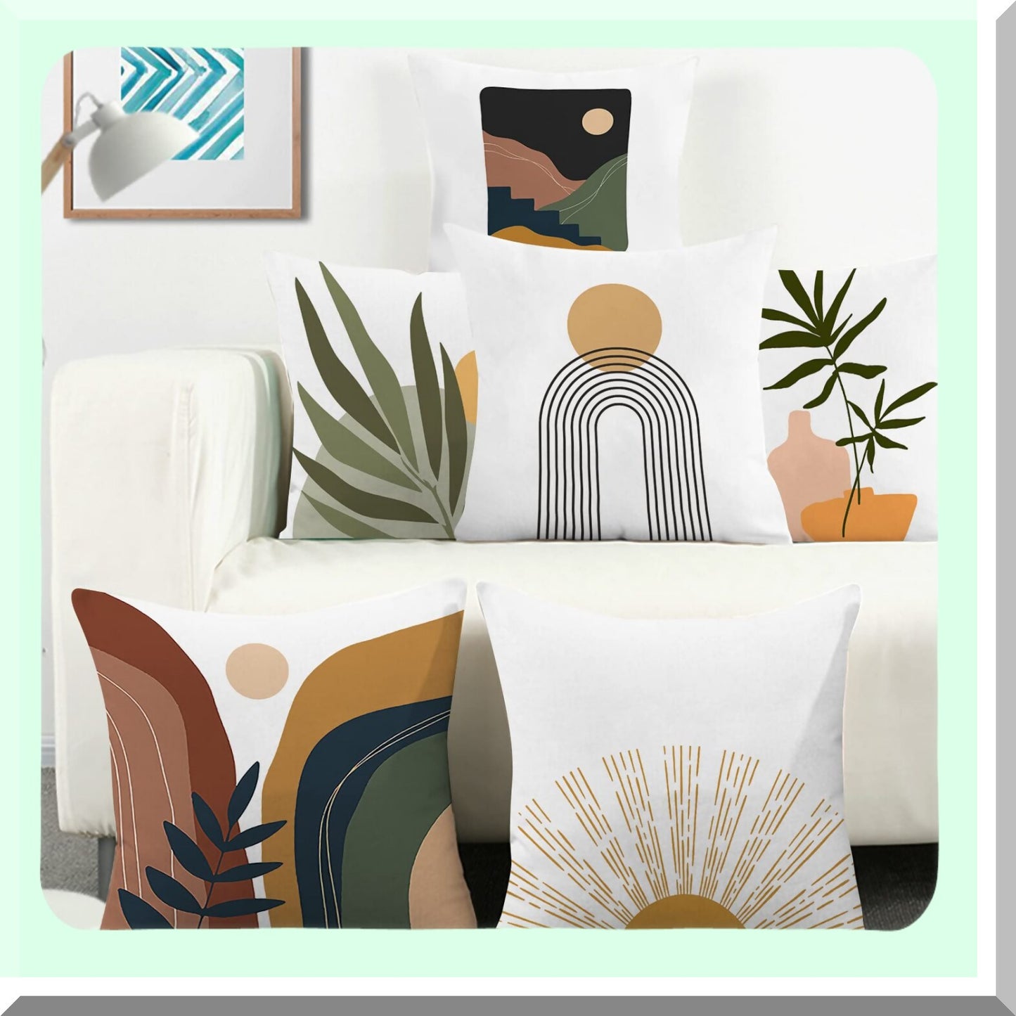 Sunset Leaves Boho Pillow Covers Set - 20x20 Decorative Throw Cushion Cover for Couch & Sofa Bed - Minimalist Nordic Home Decor - Modern Living Room Accent