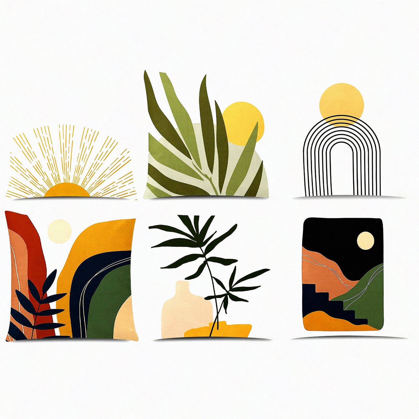 Sunset Leaves Boho Pillow Covers Set - 20x20 Decorative Throw Cushion Cover for Couch & Sofa Bed - Minimalist Nordic Home Decor - Modern Living Room Accent