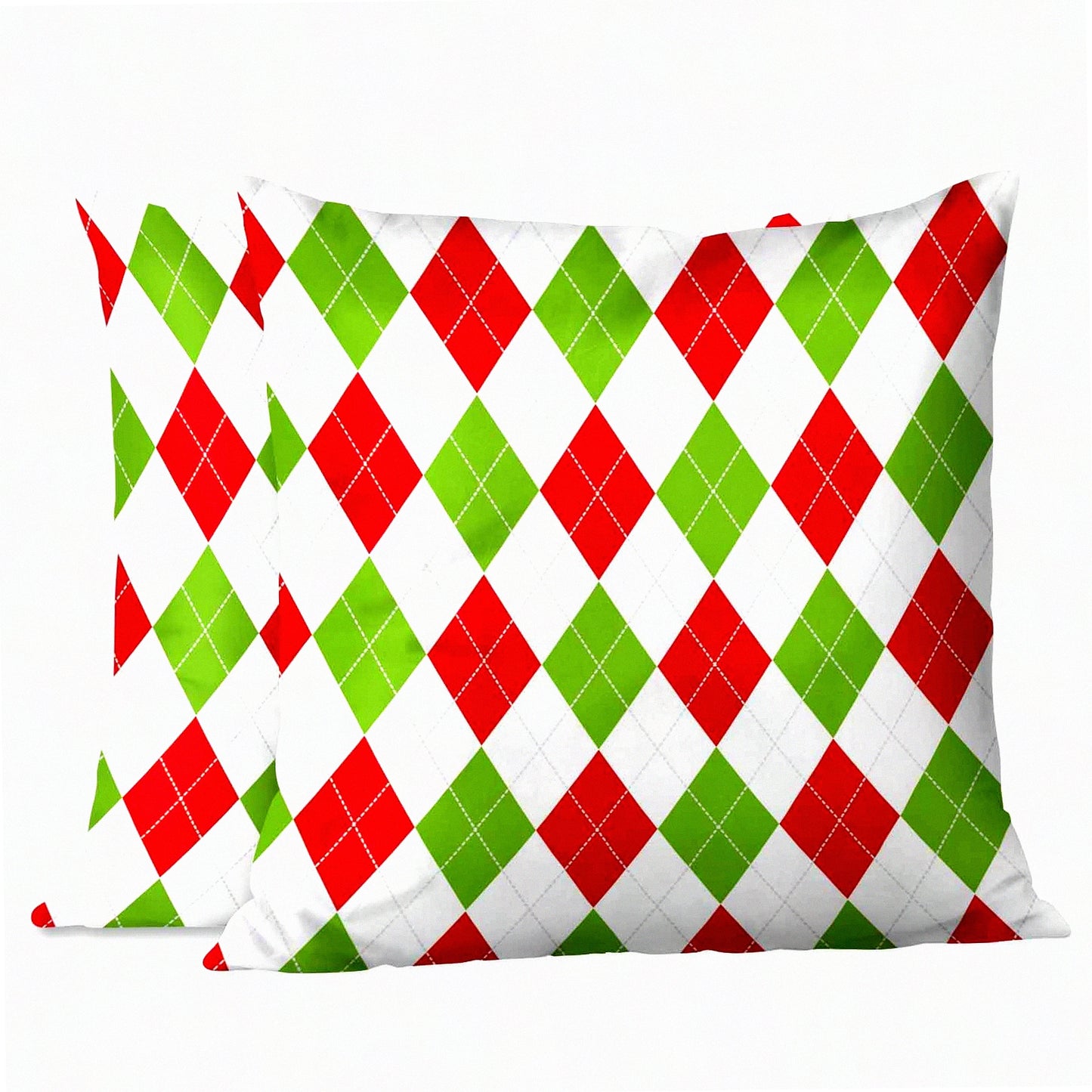 Diamond Checkered Decor Pillow Covers - Set of 2, Red Green White Sofa Bedroom Car Living Room Cushion Cases, 18x18 Inch