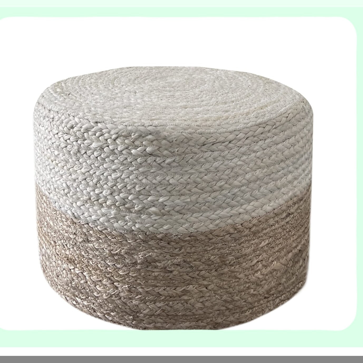 Jute Braided Boho Pouf - Hand Knitted Footrest Ottoman for Living Room, Bedroom, Nursery - Colorblock Ivory Pouffe - 18x18x12 Square Pouf