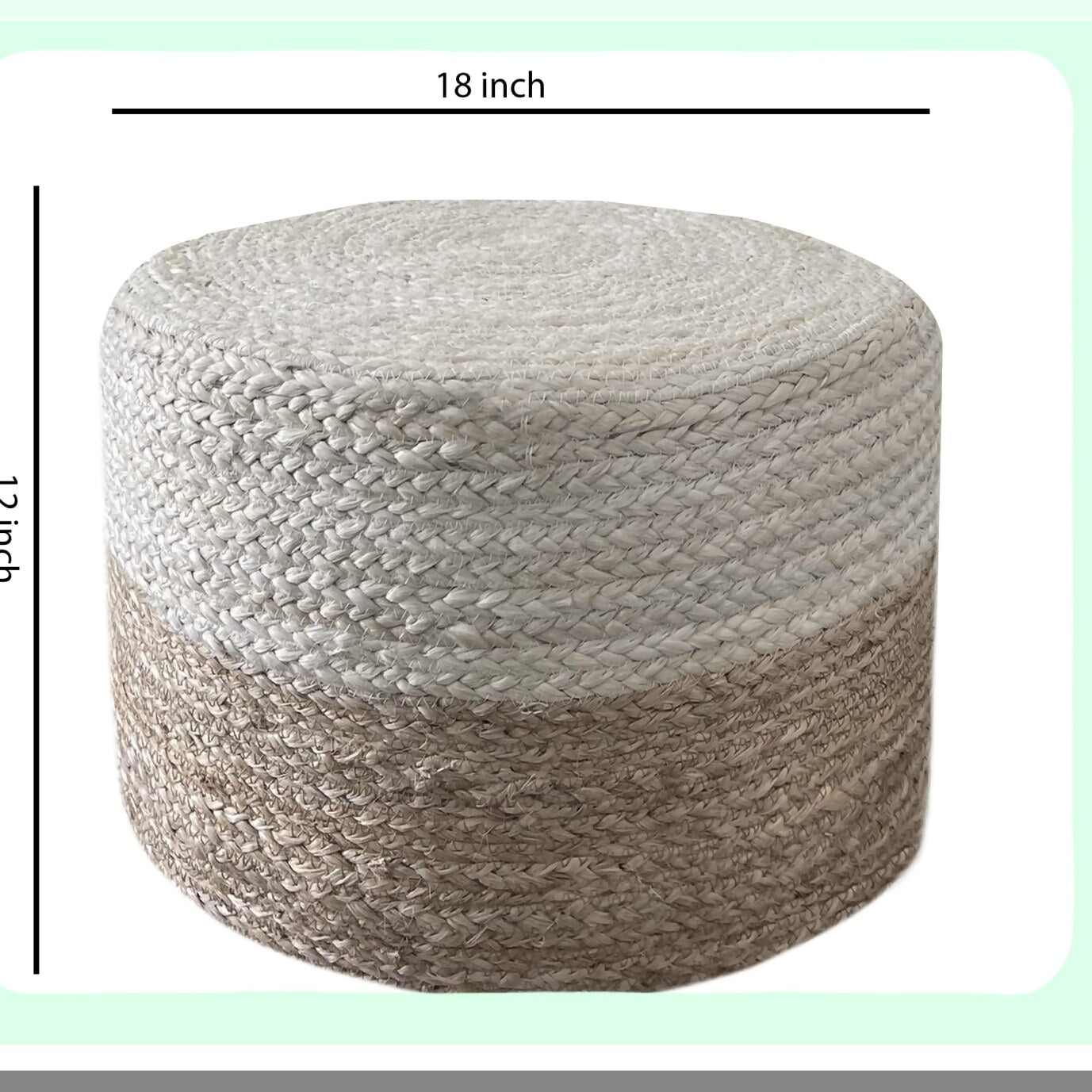 Jute Braided Boho Pouf - Hand Knitted Footrest Ottoman for Living Room, Bedroom, Nursery - Colorblock Ivory Pouffe - 18x18x12 Square Pouf